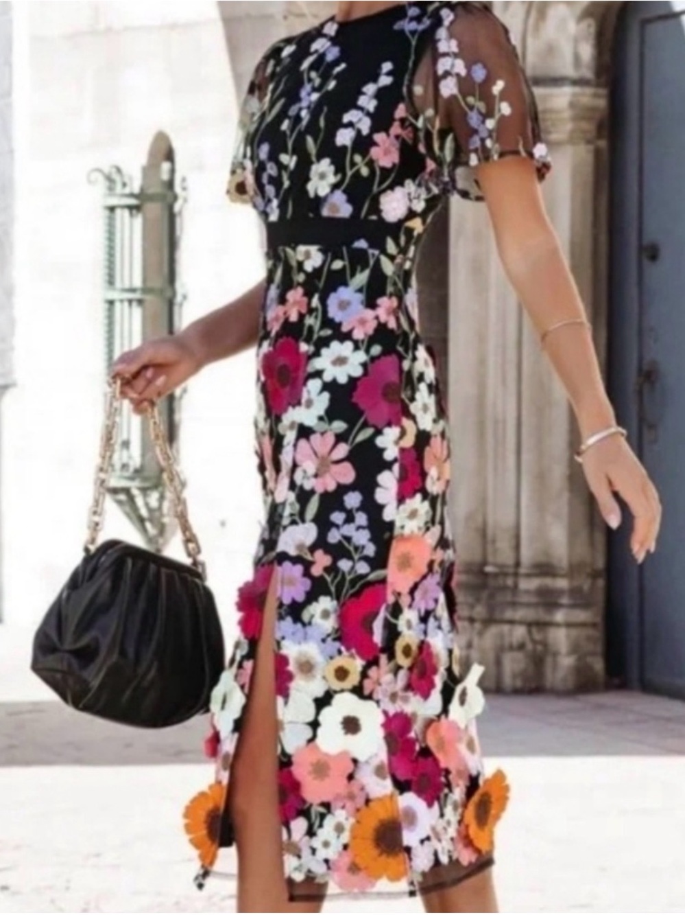 Storia Floral Appliqué Midi Dress